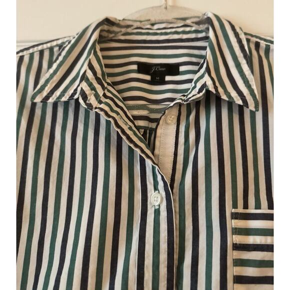 Women's J.Crew Trifecta Striped Oversized Shirt Blue Green Medium M - Picture 5 of 11